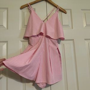 Luxxel Pink and White stripped romper
